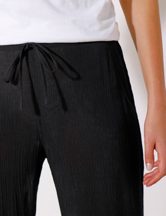 Pantalon large droit, crépon fluide (noir) Pantalon large droit, crépon fluide (noir)